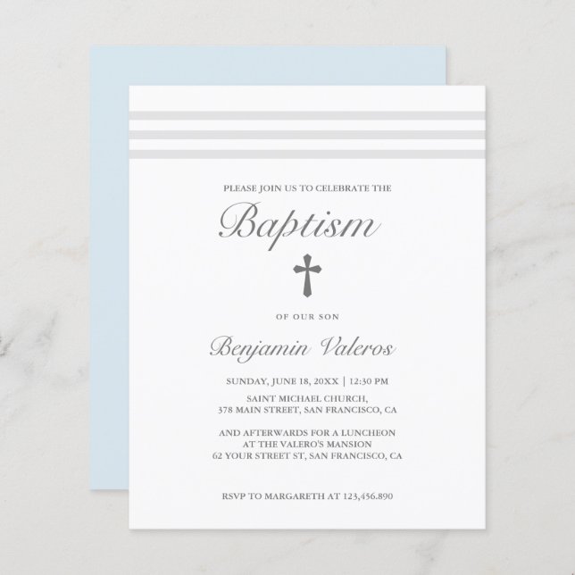 BAPTISM Elegant Striped grey Blue Cross Budget (Front/Back)