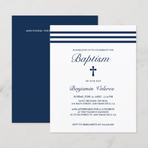 BAPTISM Elegant Striped navy Blue Cross Budget