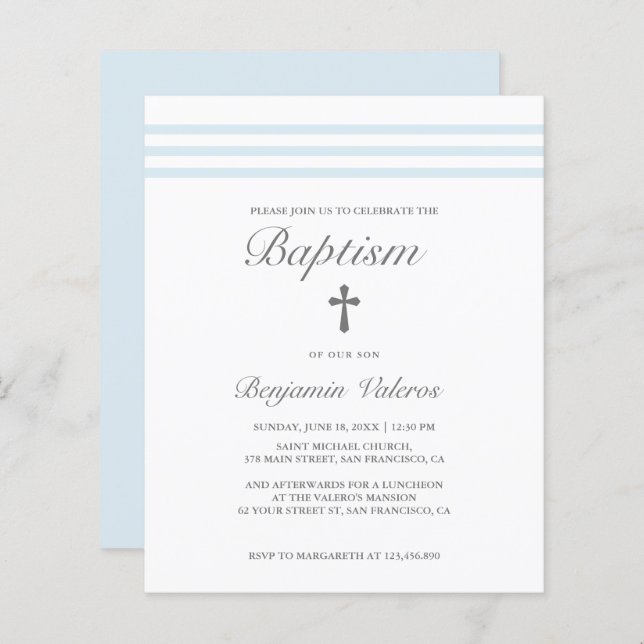 BAPTISM Elegant Striped pastel blue Cross  (Front/Back)