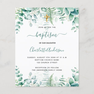 Baptism eucalyptus greenery budget invitation flyer