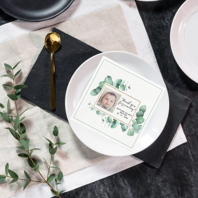 Baptism Eucalyptus Greenery Christening THANK YOU Napkin (Creator Uploaded)