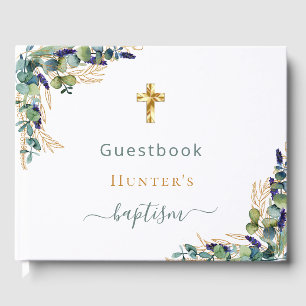 Baptism eucalyptus greenery custom photo  guest book