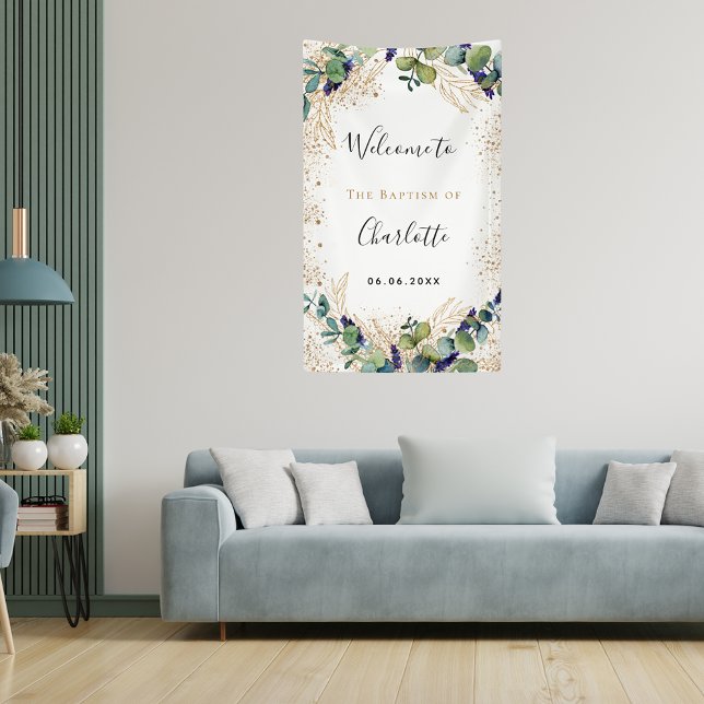 Baptism eucalyptus greenery elegant welcome  banner (Creator Uploaded)