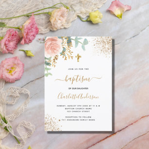 Baptism eucalyptus greenery rose gold floral invitation