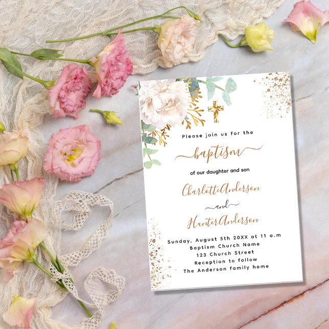 Baptism eucalyptus greenery rose gold floral invitation (Creator Uploaded)