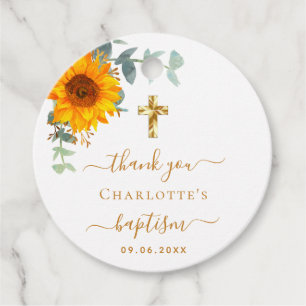 Baptism eucalyptus  greenery sunflower thank you favour tags