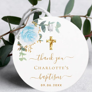 Baptism eucalyptus light blue floral thank you favour tags