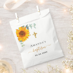 Baptism eucalyptus rustic sunflower boy girl favour bags