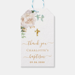 Baptism eucalyptus white floral thank you gift tags