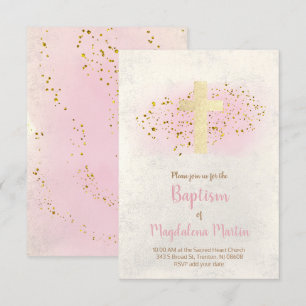 Baptism    FAUX glitter and pink watercolor Invitation