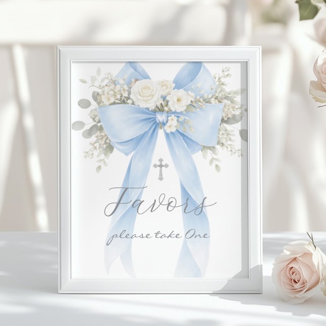 Baptism Favour Blue Bow Eucalyptus Poster (Creator Uploaded)