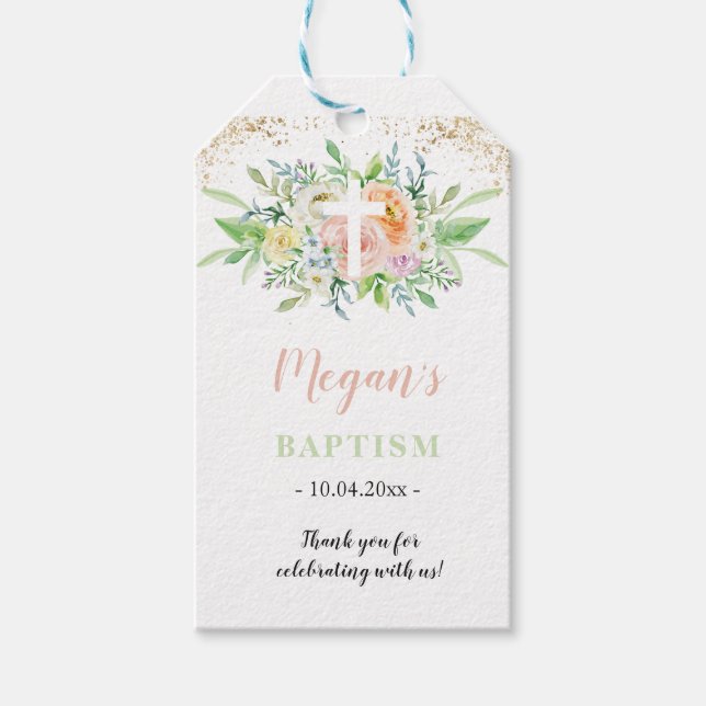 Baptism Favour Gift Tag floral Blush pink (Front)