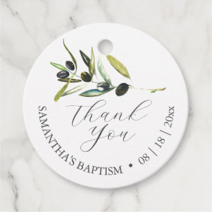 Baptism Favour Tags Watercolor Olive Branch