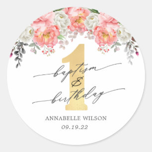 Baptism & First Birthday Thank You  Classic Round Sticker