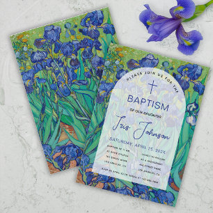 Baptism Floral Arch Blue Irises Van Gogh Elegant Invitation