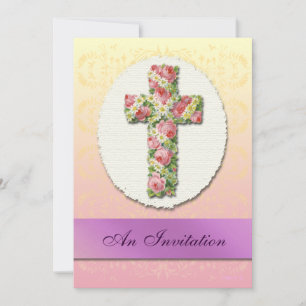Baptism Floral Cross Pastel Custom Invitations