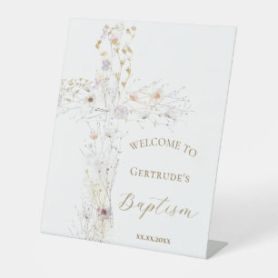 Baptism floral cross welcome sign
