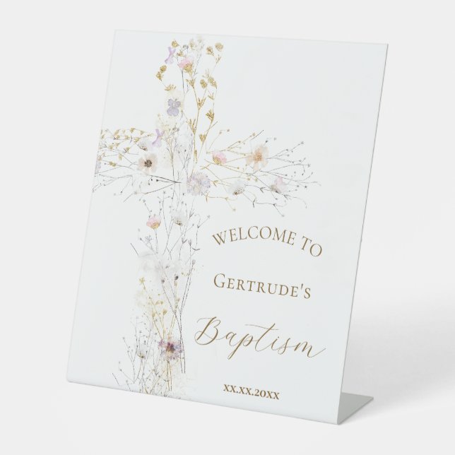 Baptism floral cross welcome sign (Front)