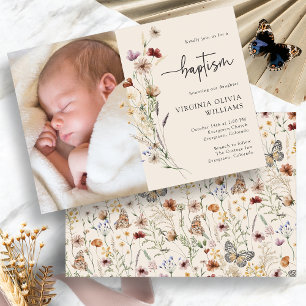 Baptism Floral Photo Invitation