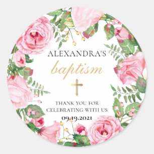 Baptism Floral Thank You Classic Round Sticker
