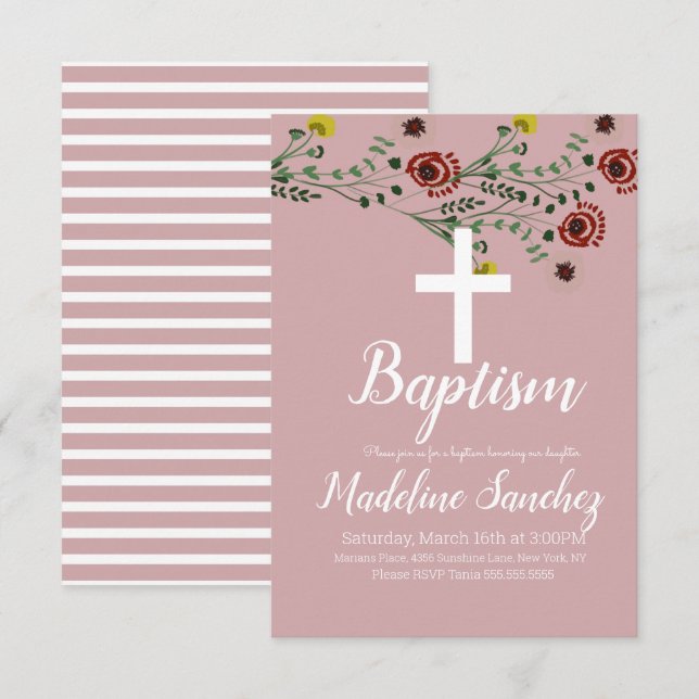 Baptism Floral Vintage Dedication Christening Invitation (Front/Back)
