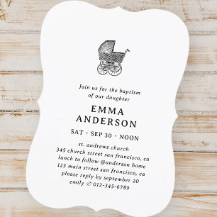 Baptism For Her Classic Elegant Baby Buggy Invitation