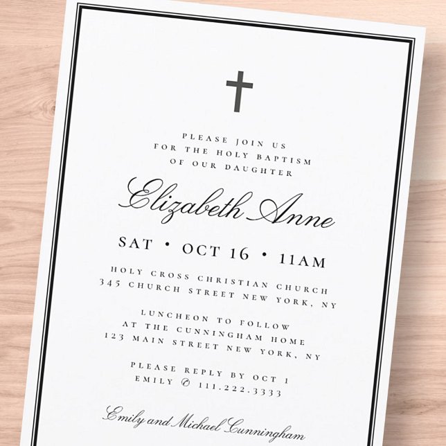 Baptism For Her Classic Elegant Cross Invitation (Creator Uploaded)
