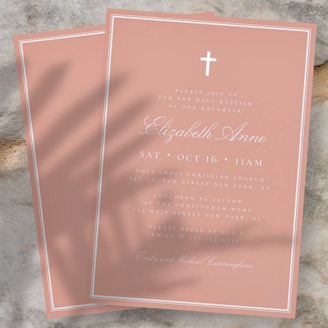 Baptism For Her Classic Elegant Cross Invitation (Creator Uploaded)