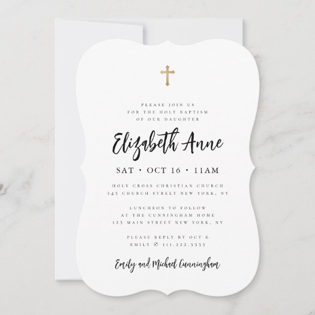 Baptism For Her Modern Minimalist Cross Invitation (Front)