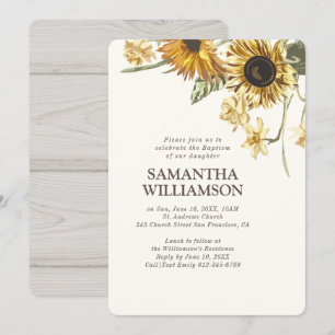 Baptism For Her Rustic Sunflower Florals Invitation