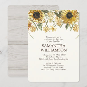 Baptism For Her Rustic Sunflower Florals Invitation