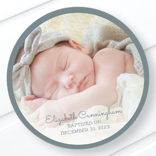 Baptism For Her   Simple Baby Girl Photo Classic Round Sticker