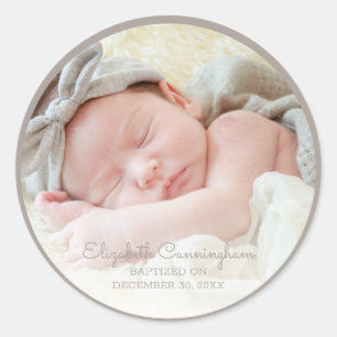 Baptism For Her   Simple Baby Girl Photo Classic Round Sticker