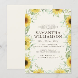 Baptism For Her Sunflower Floral Botanicals Invitation