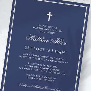 Baptism For Him   Elegant Classic Cross Invitation