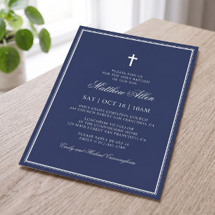 Baptism For Him   Elegant Classic Cross Invitation