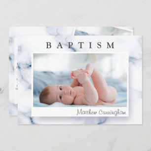 Baptism For Him Modern Marble Invitation