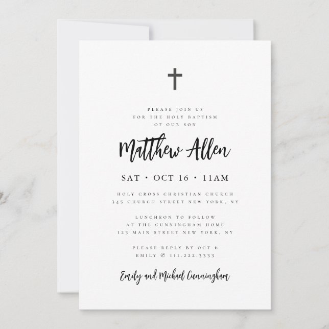 Baptism For Him Modern Minimalist Cross Invitation (Front)