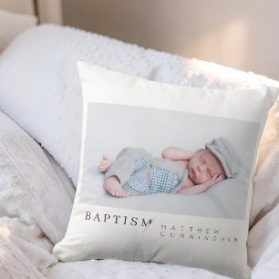 Baptism For Him Modern Minimalist Custom Photo Cushion