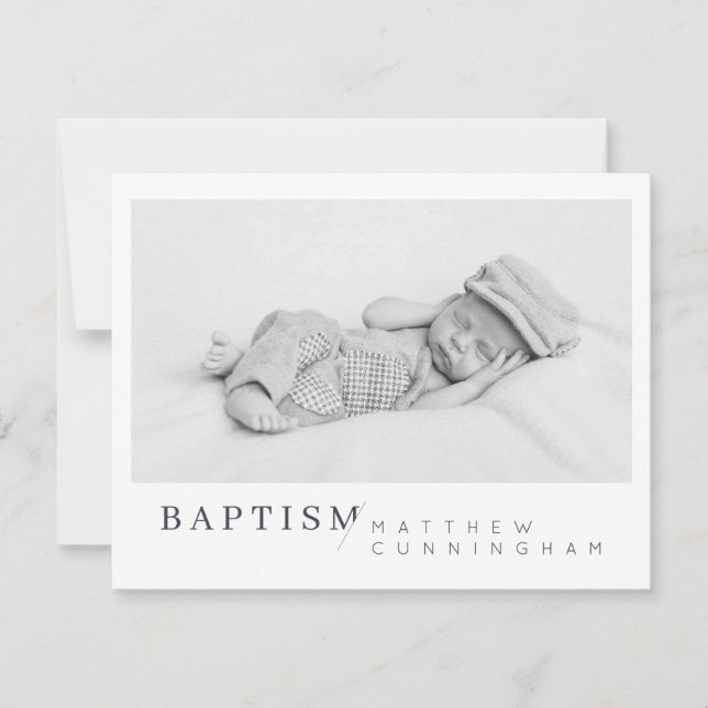 Baptism For Him Modern Minimalist Custom Photo Thank You Card (Front)