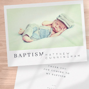 Baptism For Him Modern Minimalist Custom Photo Thank You Card