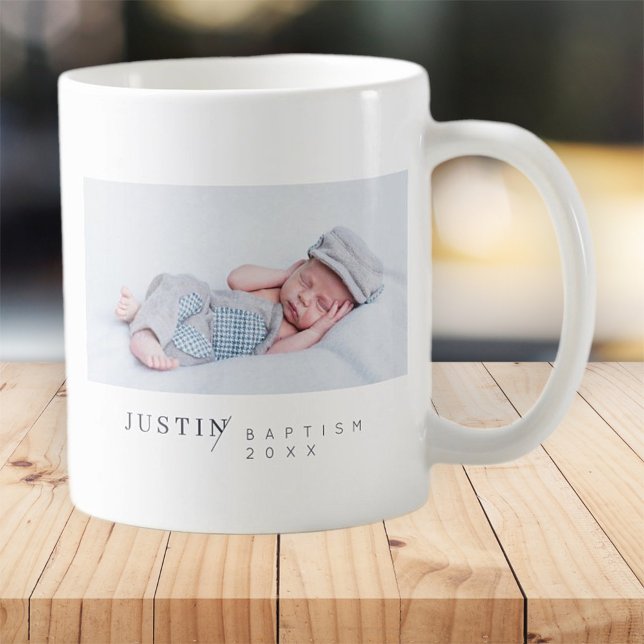 Baptism For Him Modern Minimalist Photo Name Coffee Mug (Creator Uploaded)