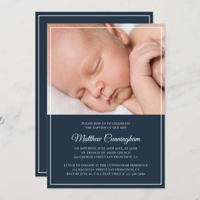 Baptism For Him | Modern Simple Frame Invitation (Front/Back)