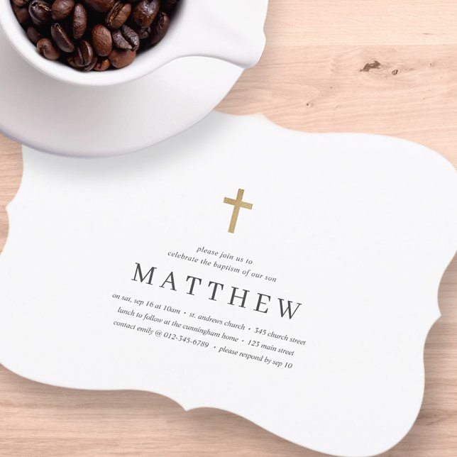 Baptism For Him | Simple and Modern Gold Cross Invitation (Creator Uploaded)