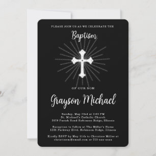 Baptism for Son Black with White Cross Invitation