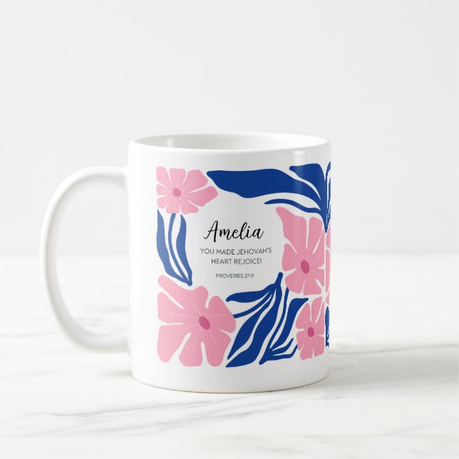 Baptism Gift Pink Blue Abstract Floral JW Mug (Left)