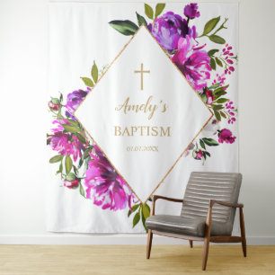 Baptism Girl Backdrop - Purple Flowers Tapestry