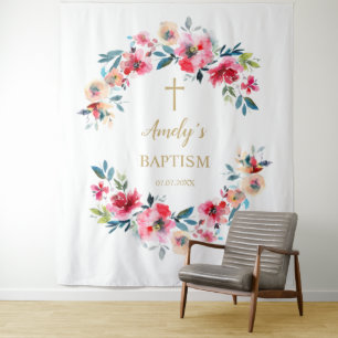 Baptism Girl Backdrop - Red Roses Tapestry