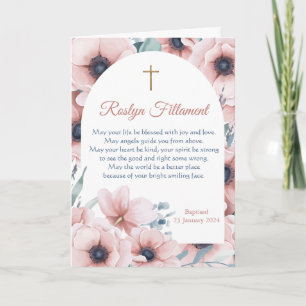 Baptism Girl Big Pink Flowers Around Border Card