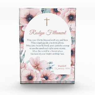 Baptism Girl Big Pink Flowers Around Border Photo Block